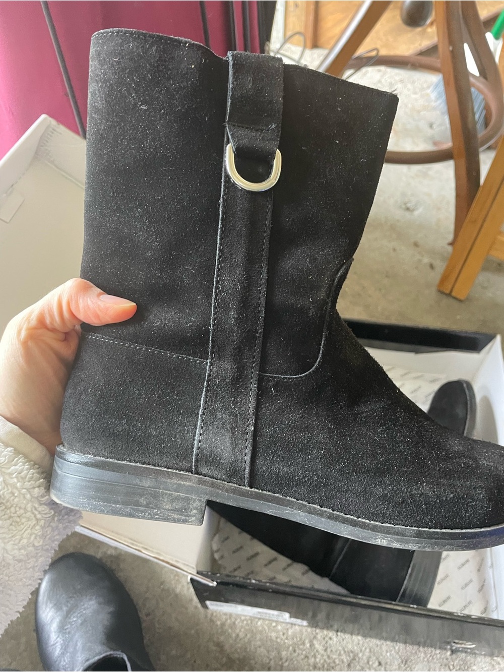 Alfani Black Suede Ankle Boot with D-Ring Strap